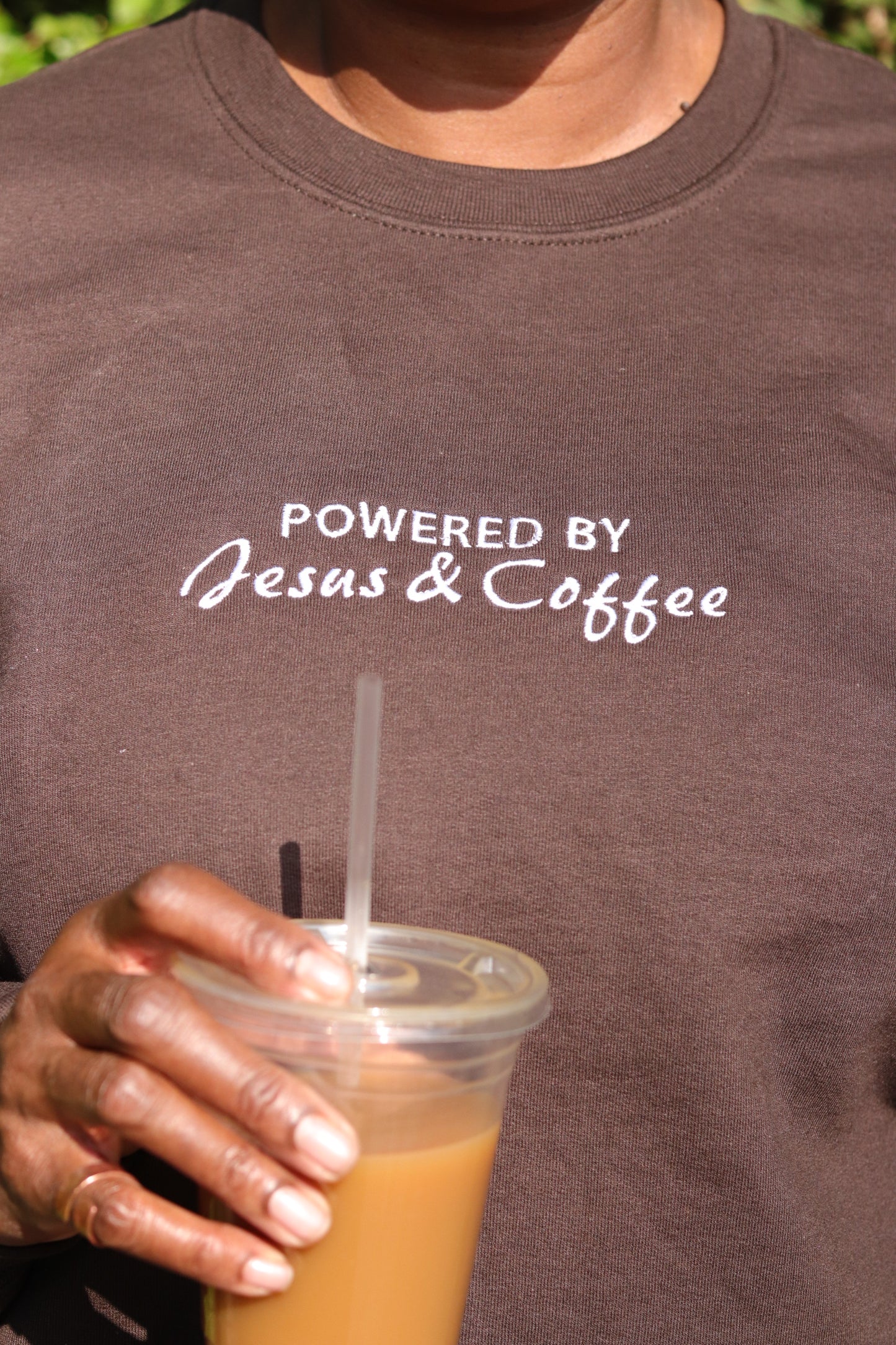 Powered by Jesus & Coffee Embroidered Crewneck