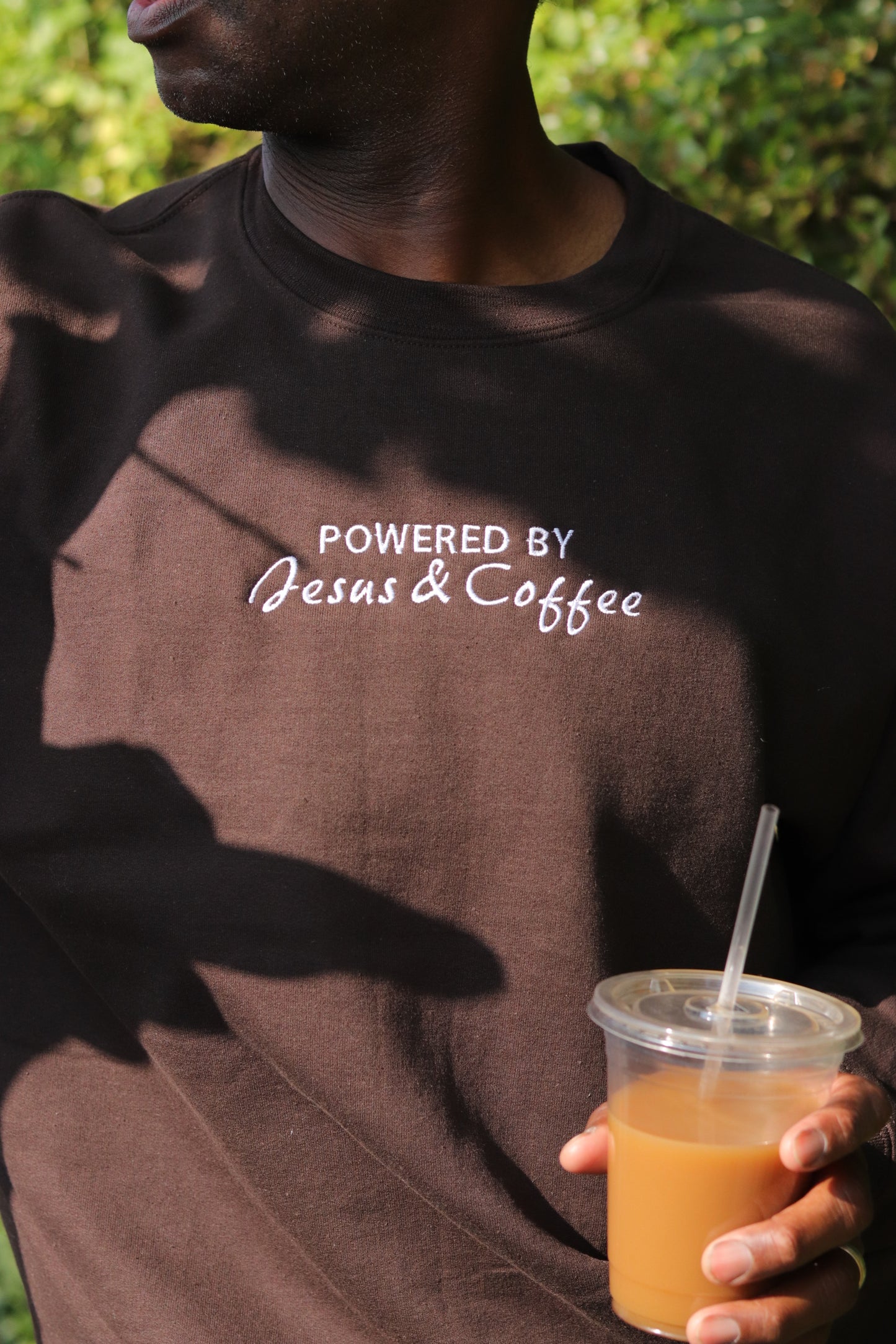 Powered by Jesus & Coffee Embroidered Crewneck