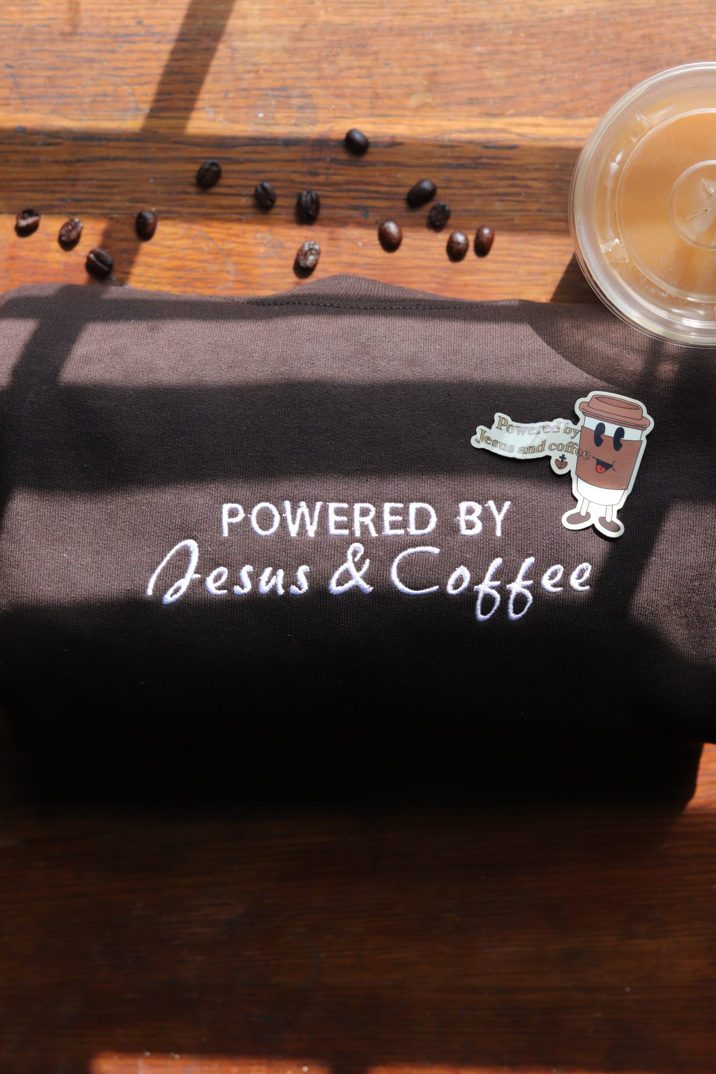 Powered by Jesus & Coffee Embroidered Crewneck