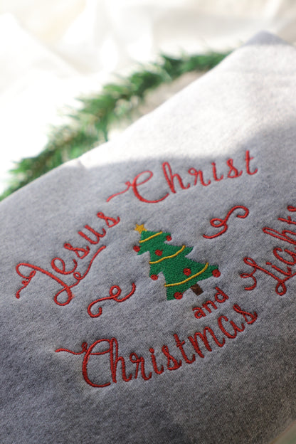 Jesus Christ & Christmas Lights Embroidered Crewneck